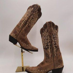 Laredo Brown Embroidered Western Heeled Boots